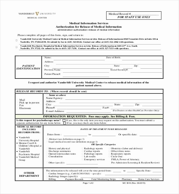 Medical Record Release form Beautiful Free 19 Sample Medical Records Release forms