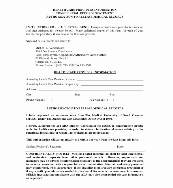 Medical Record Release form Elegant Free 19 Sample Medical Records Release forms