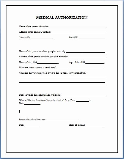 Medical Release form Template Unique Medical Authorization form Template to Copy