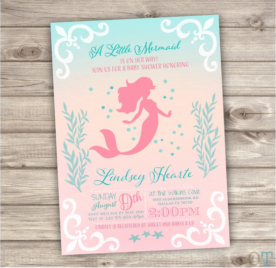 Mermaid Baby Shower Invitations New Printable Mermaid Baby Shower Invitations Shabby Chic by