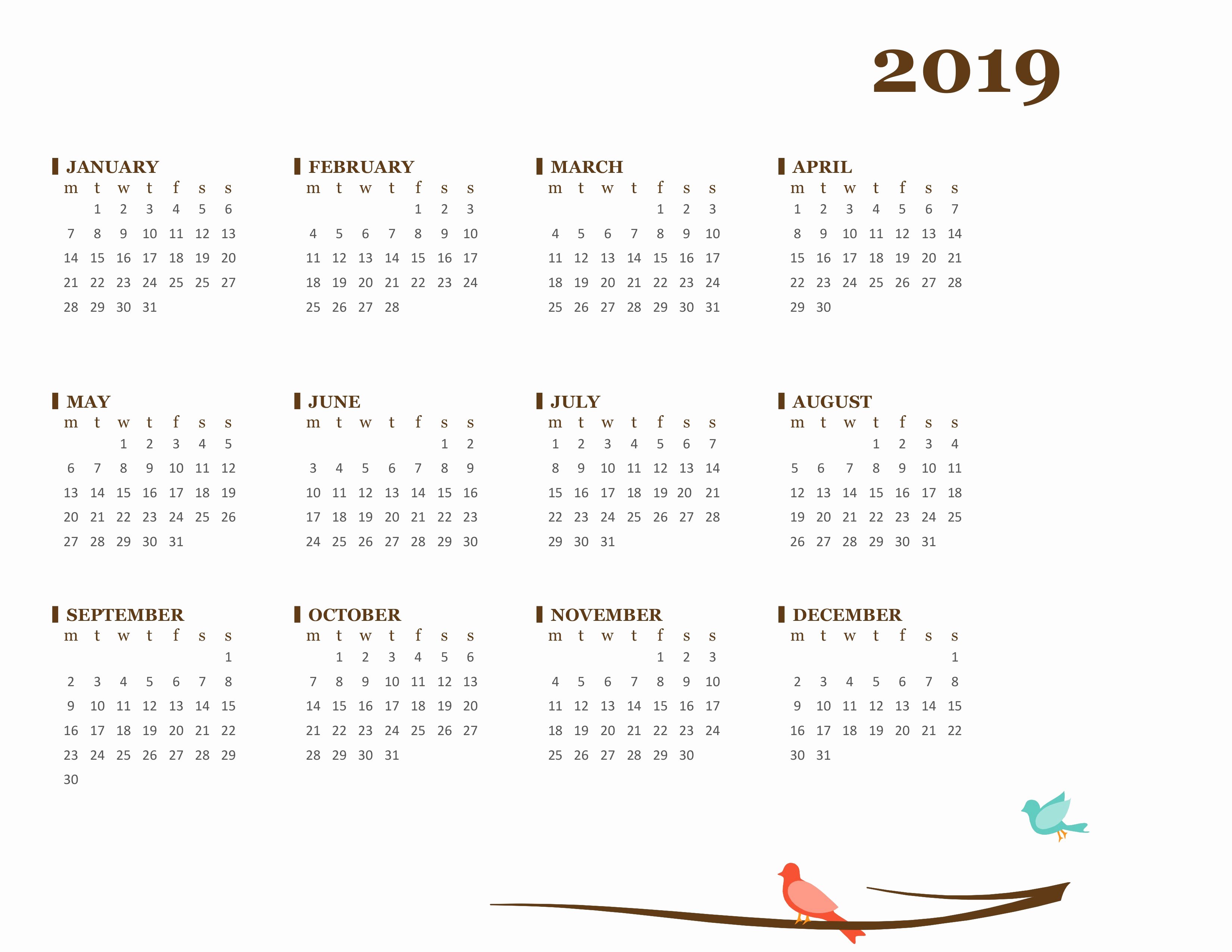 Microsoft Calendar Templates 2019 Unique 2019 Yearly Calendar Mon Sun