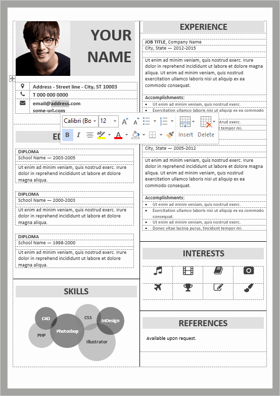 Modern Resume Template Word Unique Fitzroy Modern Border Resume Template