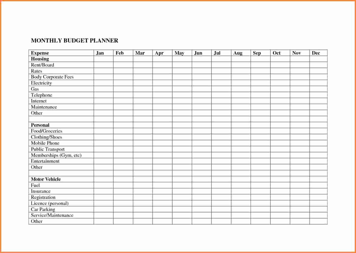 Monthly Budget Excel Spreadsheet Template Fresh 10 Monthly Bud Planner Spreadsheet