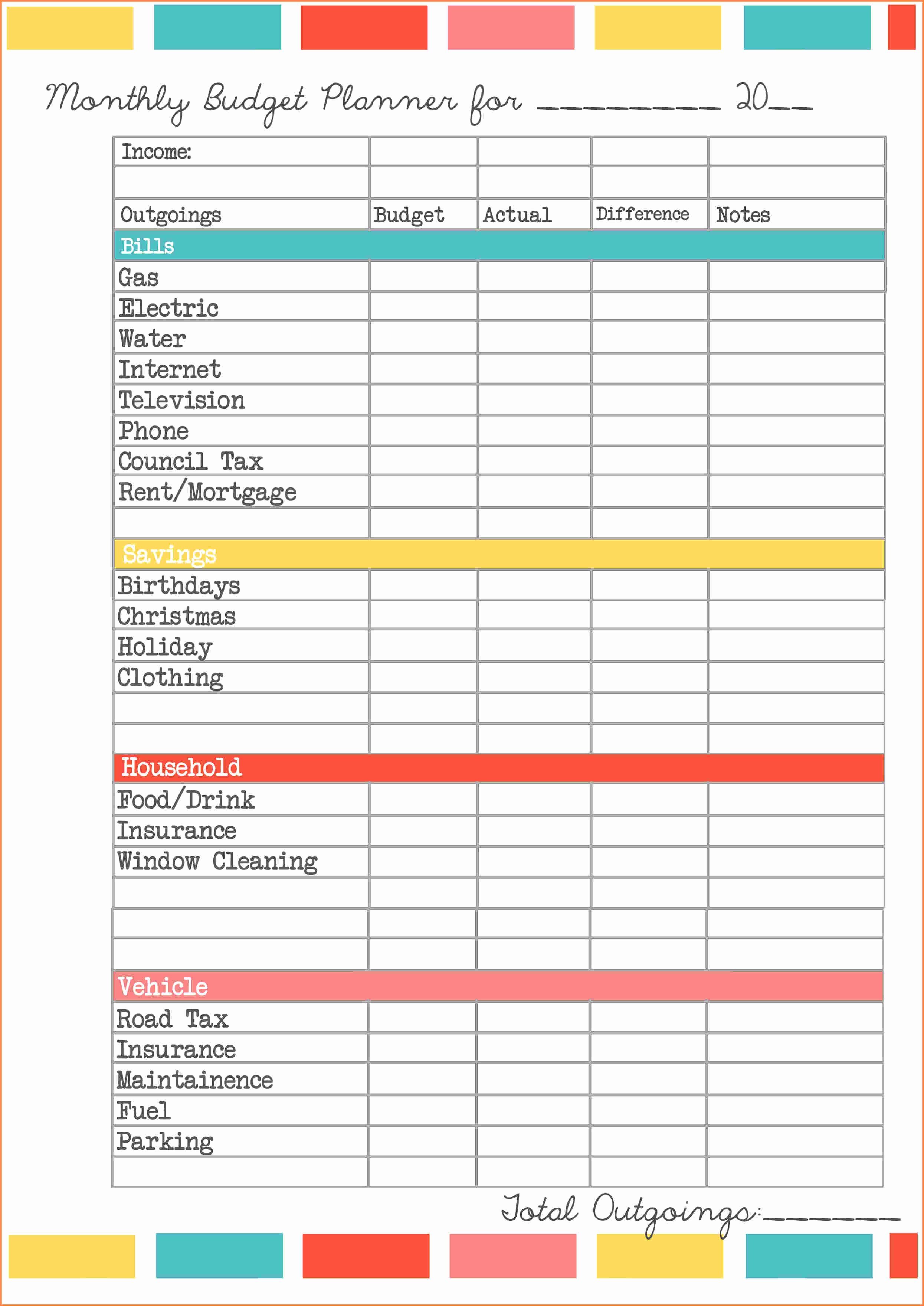 Monthly Budget Worksheet Excel Best Of 10 Monthly Bud Planner Spreadsheet