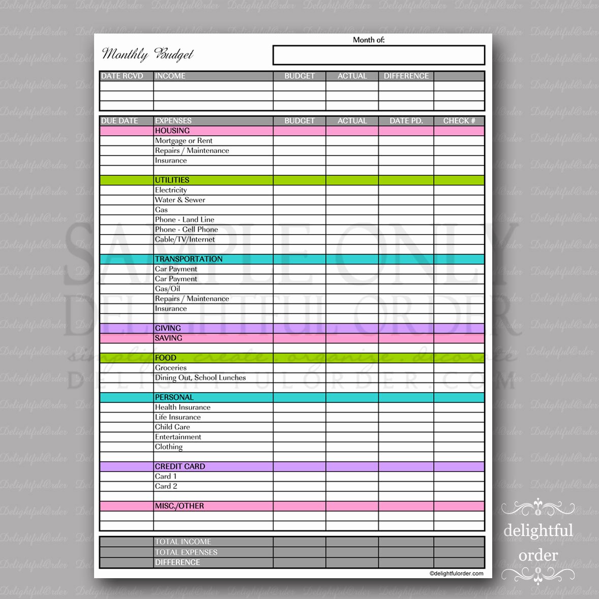 Monthly Budget Worksheet Pdf Unique Colorful Monthly Bud form Pdf Printable by Delightfulorder