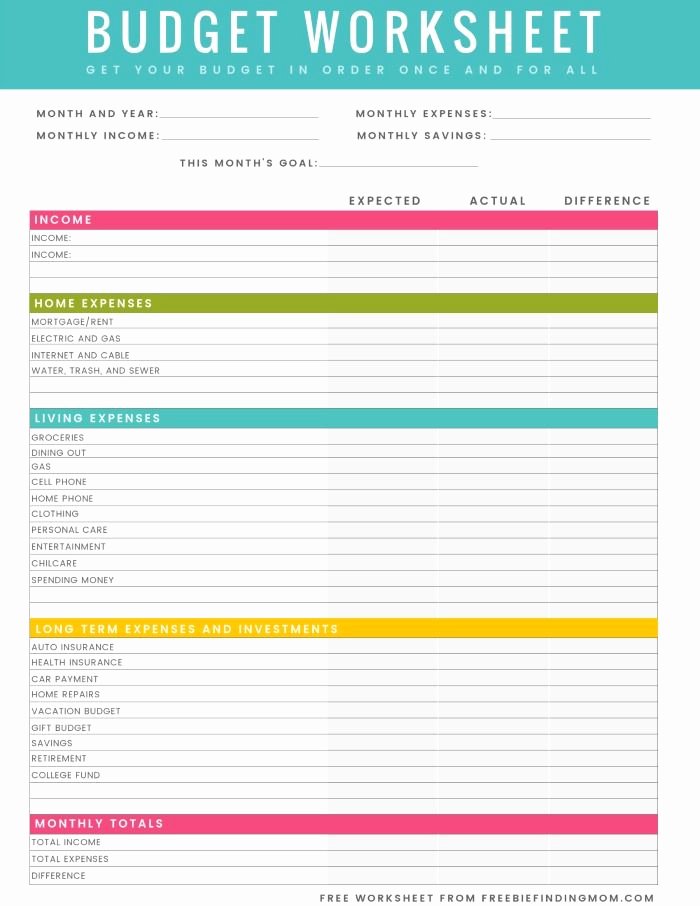 Monthly Budget Worksheet Printable Fresh Free Printable Household Bud Worksheet – Excel &amp; Pdf