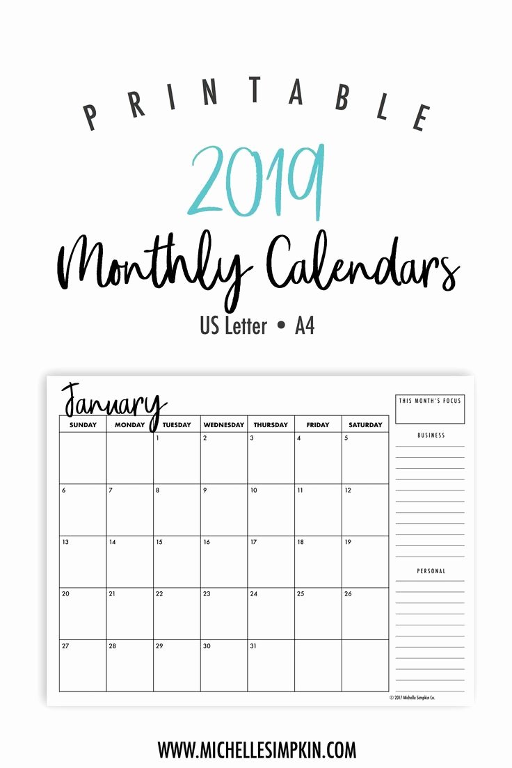 Monthly Calendar Template 2019 Awesome 2019 Printable Monthly Calendars • Landscape • Us Letter