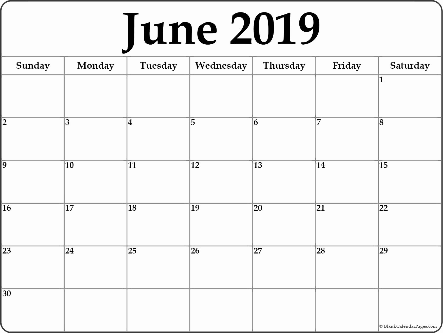 Monthly Calendar Template 2019 Awesome June 2019 Blank Calendar Templates