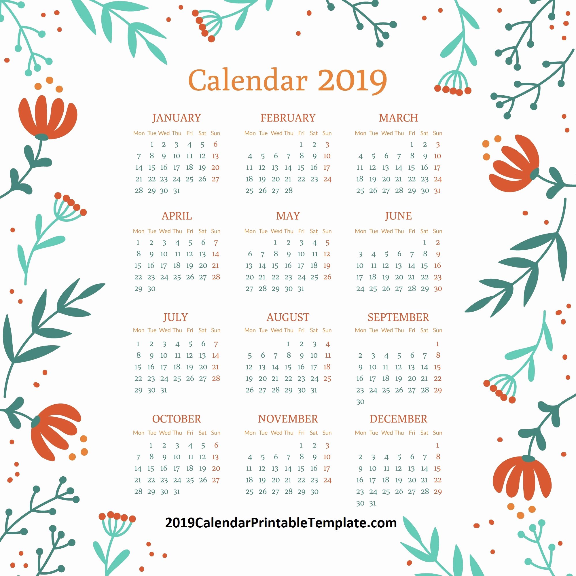 Monthly Calendar Template 2019 Luxury 2019 Monthly Calendar Template 2019 Calendar Printable