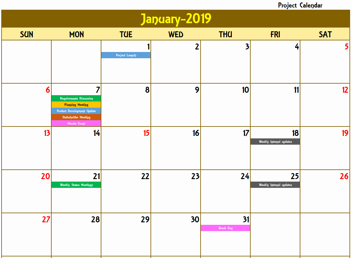 Monthly Calendar Template 2019 Unique Excel Calendar Template Excel Calendar 2019 2020 or Any