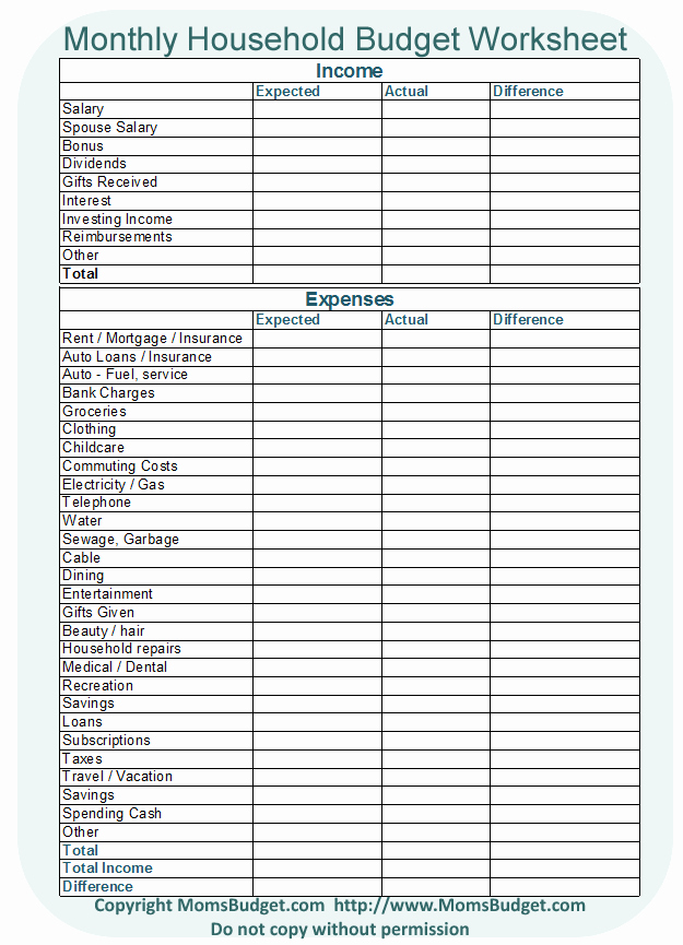 Monthly Household Budget Template Awesome Monthly Household Bud Worksheet Free Printable
