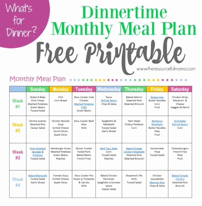 Monthly Meal Planner Template Best Of Monthly Meal Plan for Dinner Free Printable