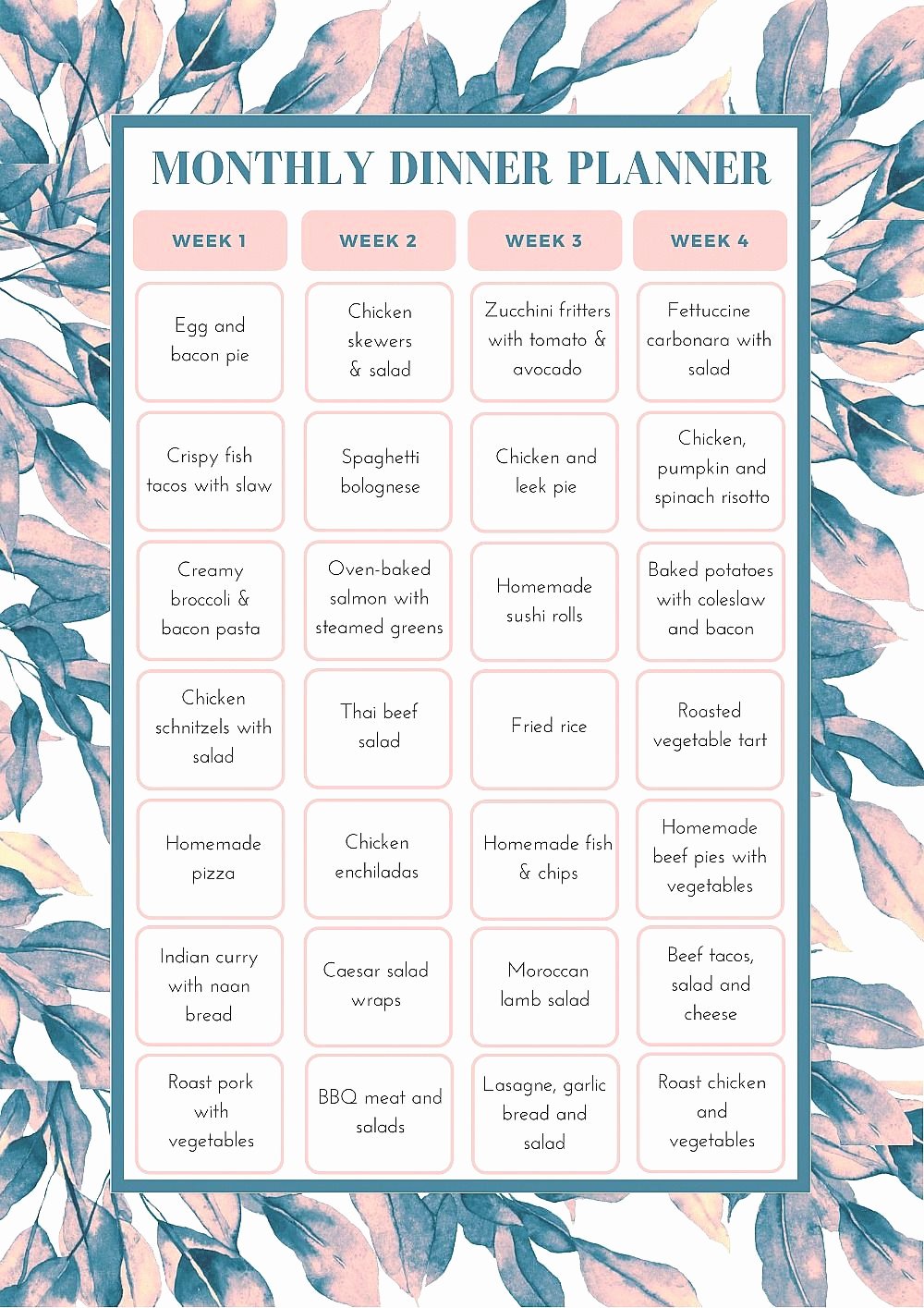 Monthly Meal Planner Template Fresh Free Monthly Meal Planning Template