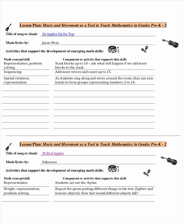 Music Lesson Plan Template New 47 Lesson Plan Samples