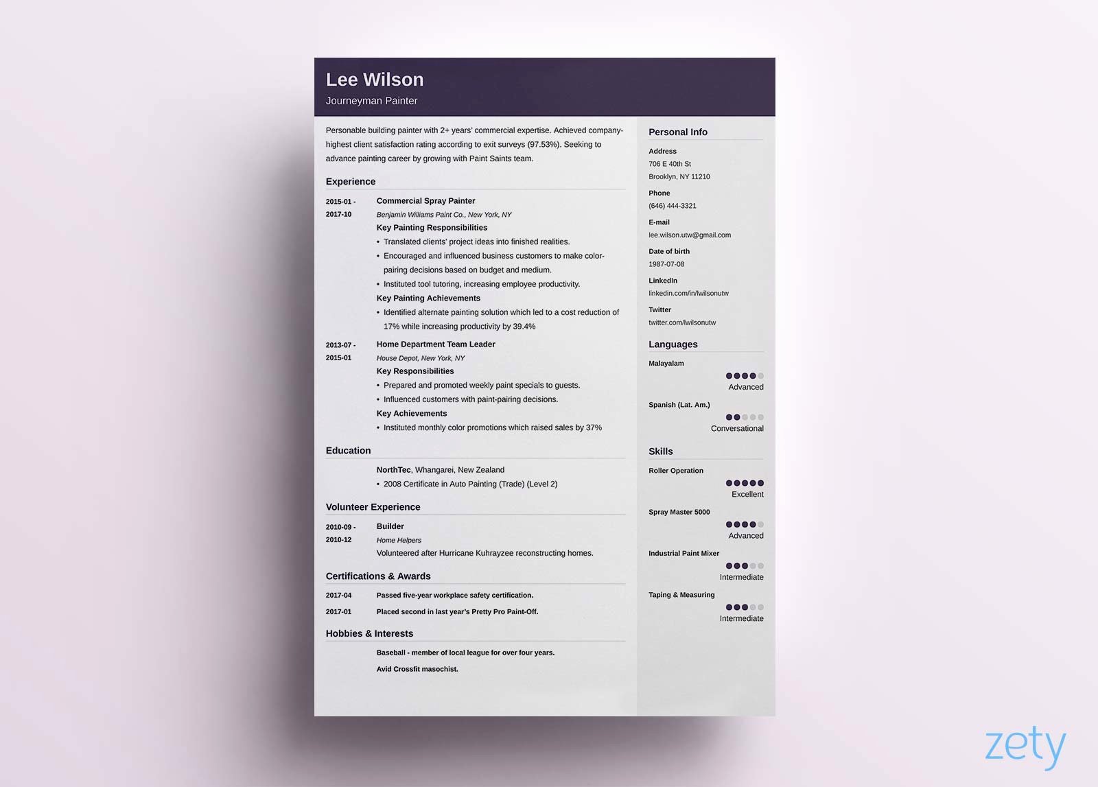 one page resume templates