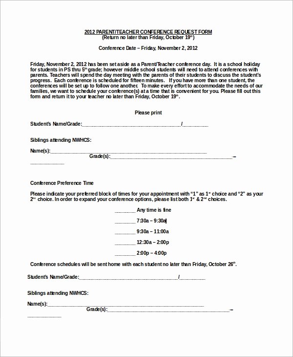 Parent Teacher Conference forms Awesome Sample Parent Teacher Conference form 9 Examples In