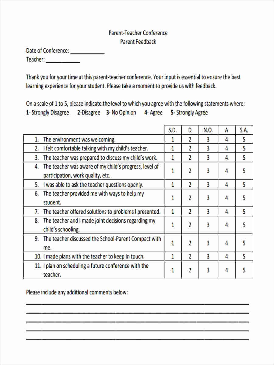 Parent Teacher Conference forms Fresh Free 14 Sample Teacher Feedback forms In Pdf