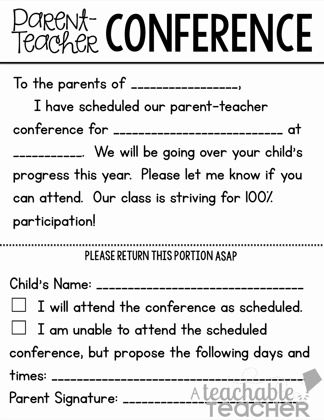 Parent Teacher Conference forms Inspirational A Teachable Teacher Parent Teacher Conference Tips and