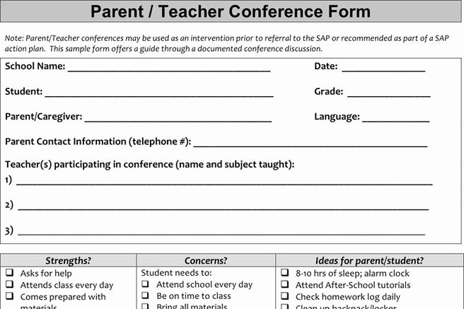Parent Teacher Conference forms Luxury Parent and Teacher forms