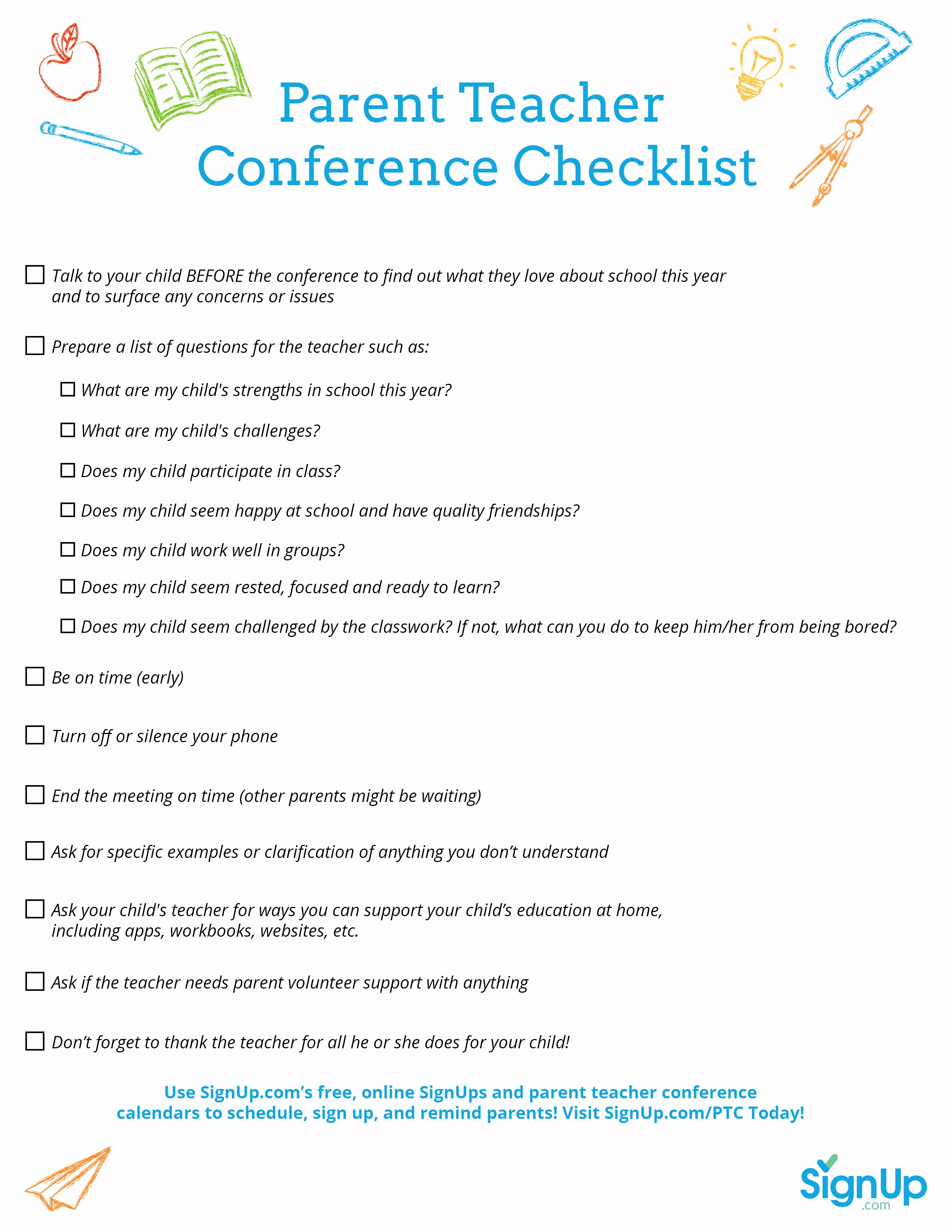 Parent Teacher Conference forms New Printable Checklist for Parent Teacher Conferences