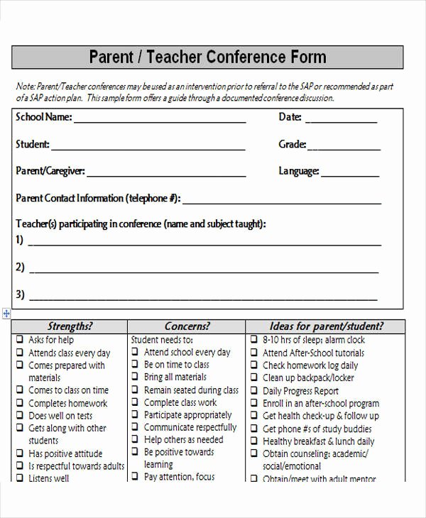 40 Parent Teacher Conference Forms Desalas Template