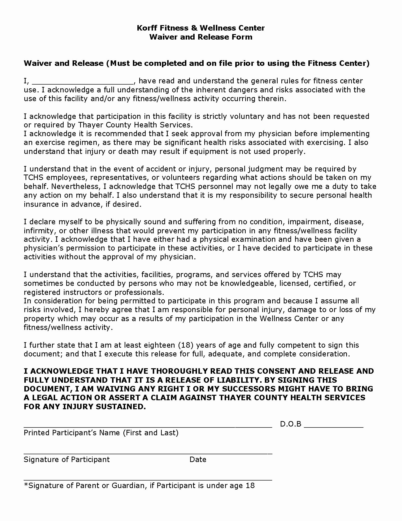 Personal Injury Waiver form Inspirational Waiver form