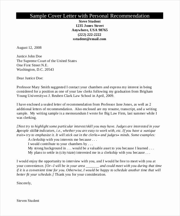 Personal Recommendation Letter Sample Lovely Personal Letter Of Re Mendation 15 Free Word Excel