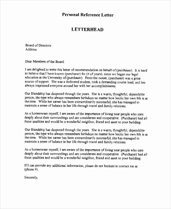 Personal Recommendation Letter Sample Lovely Sample Personal Reference Letter 7 Examples In Word Pdf