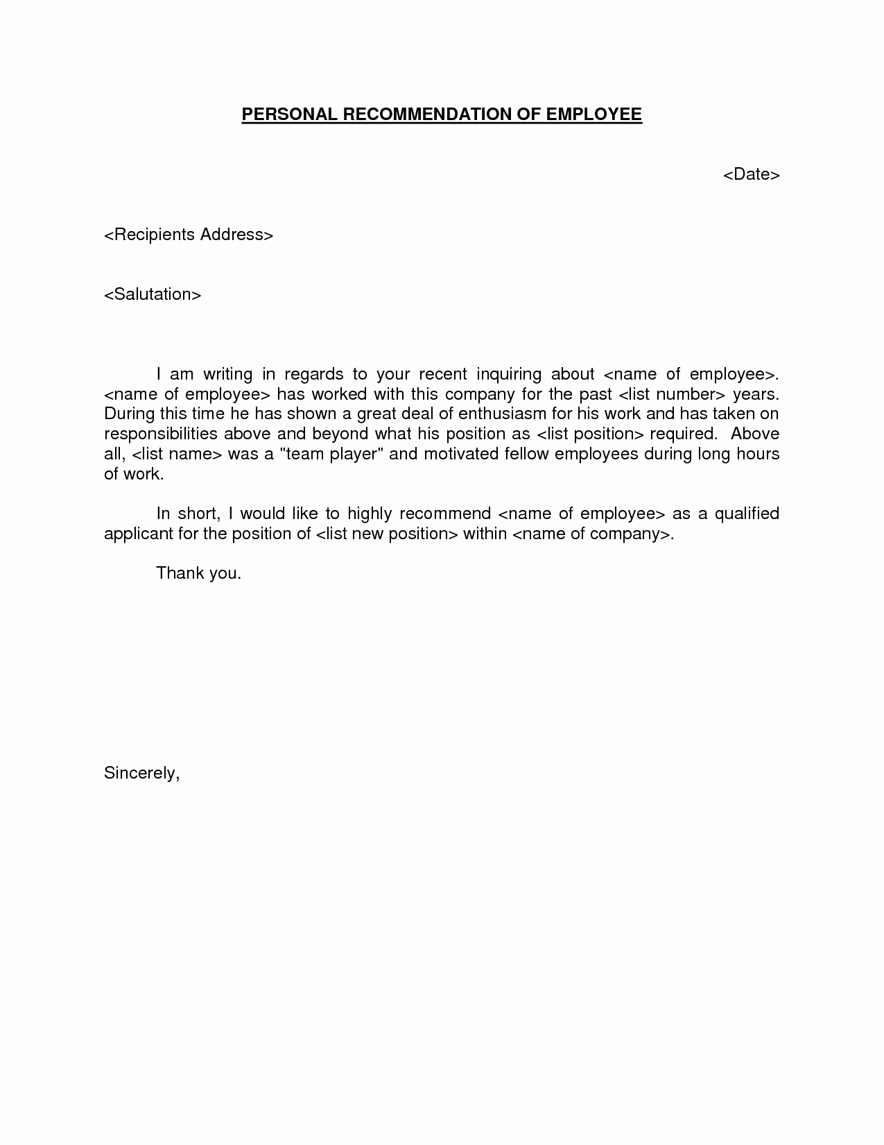 Personal Recommendation Letter Sample New 4 Amazing Sample Re Mendation Letter