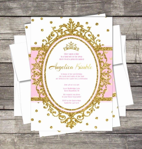 Princess Baby Shower Invitations Luxury Royal Princess Birthday Party Invitation Pink Gold Glitter