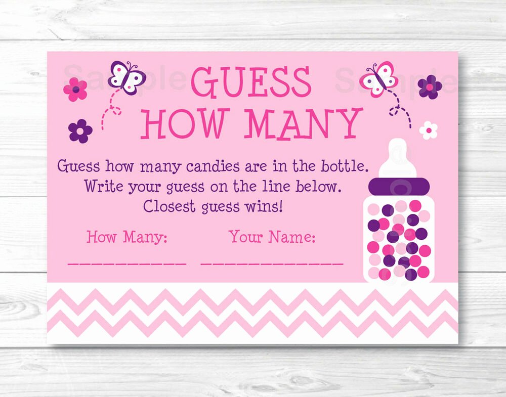 Printable Baby Shower Cards Fresh Pink Chevron butterfly Printable Baby Shower &quot;guess How