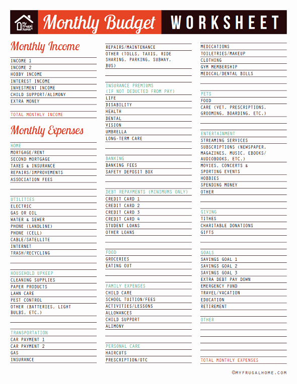 Printable Budget Worksheet Pdf Awesome Printable Monthly Bud Worksheet