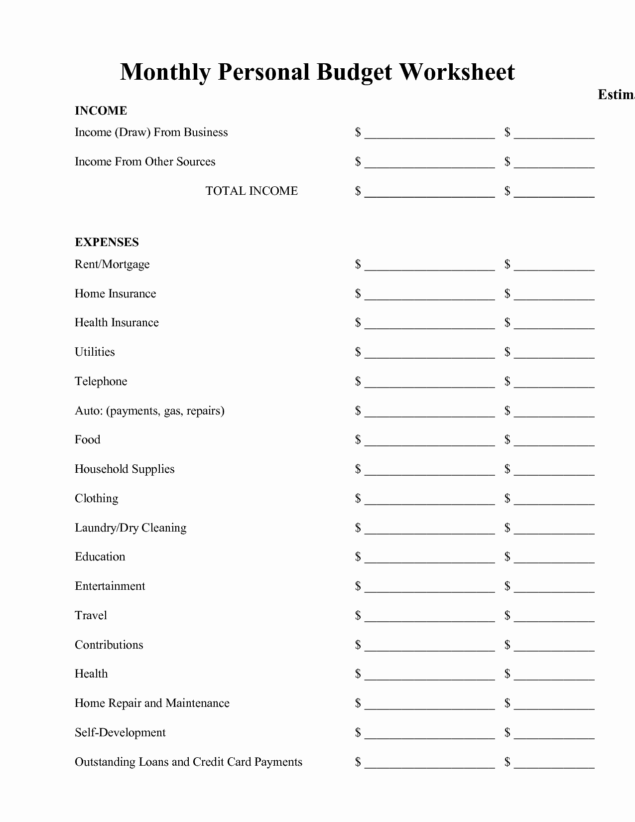 Printable Budget Worksheet Pdf Beautiful Free Printable Personal Bud Worksheet