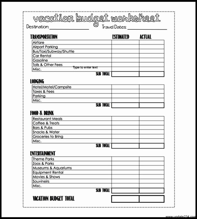 Printable Budget Worksheet Pdf Inspirational Free Vacation Bud Worksheet Printable Pdf Template