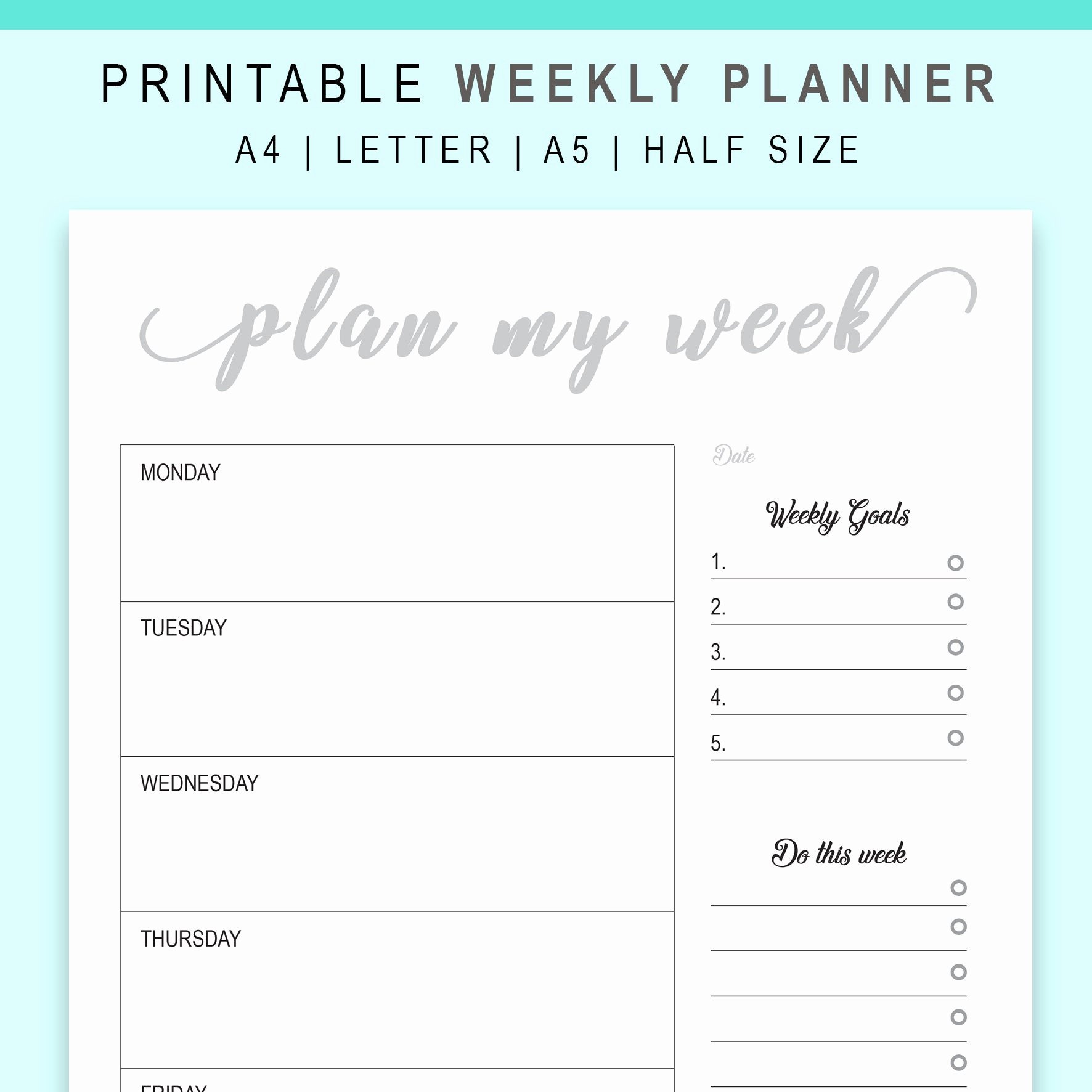Printable Daily Planner 2019 Inspirational Week Planner Printable A5 Planner Inserts 2019 Weekly