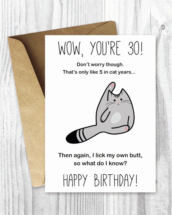 Printable Funny Birthday Card Best Of 30th Birthday Card Printable Birthday Card Funny Cat by