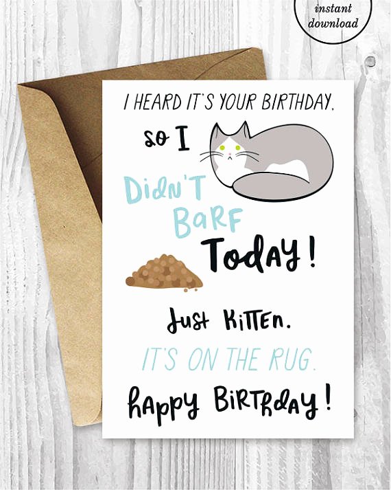 Printable Funny Birthday Card New Funny Birthday Printable Cards Funny Cat Birthday Cards Grey
