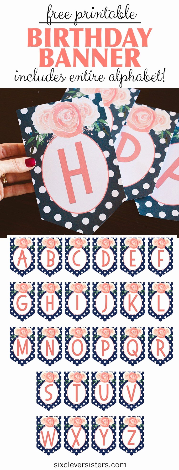 Printable Happy Birthday Banners Lovely Free Printable Birthday Banner Navy &amp; Coral Six Clever