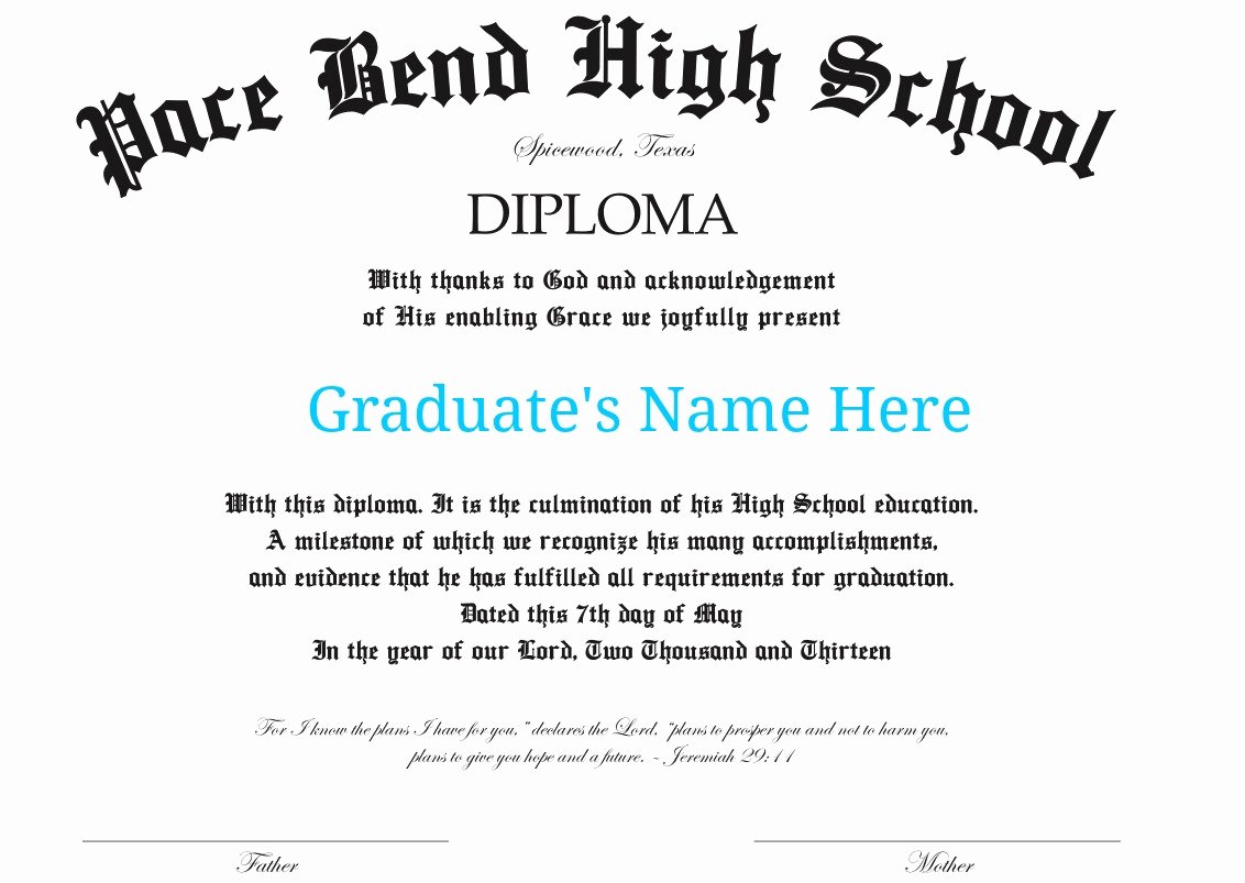 Printable High School Diploma Elegant Homeschool Printable Graduation Diploma Personalized and