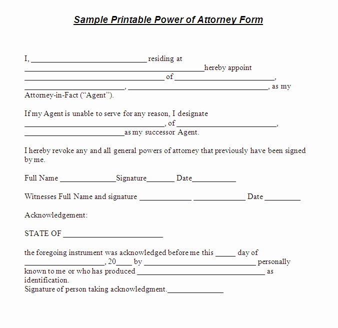 Printable Power Of attorney Elegant Free Printable Power Of attorney form Generic