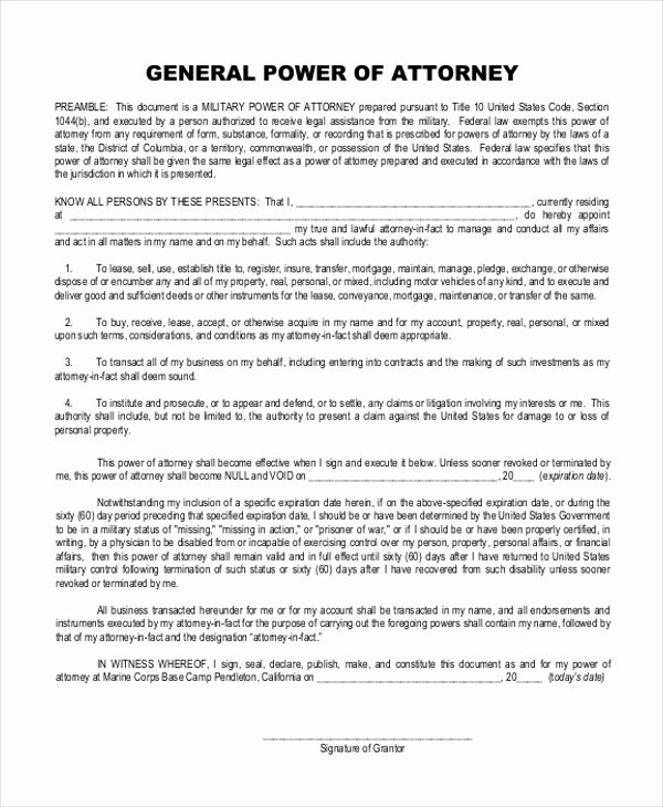 Printable Power Of attorney Lovely Free 10 Sample General Power Of attorney forms In Pdf