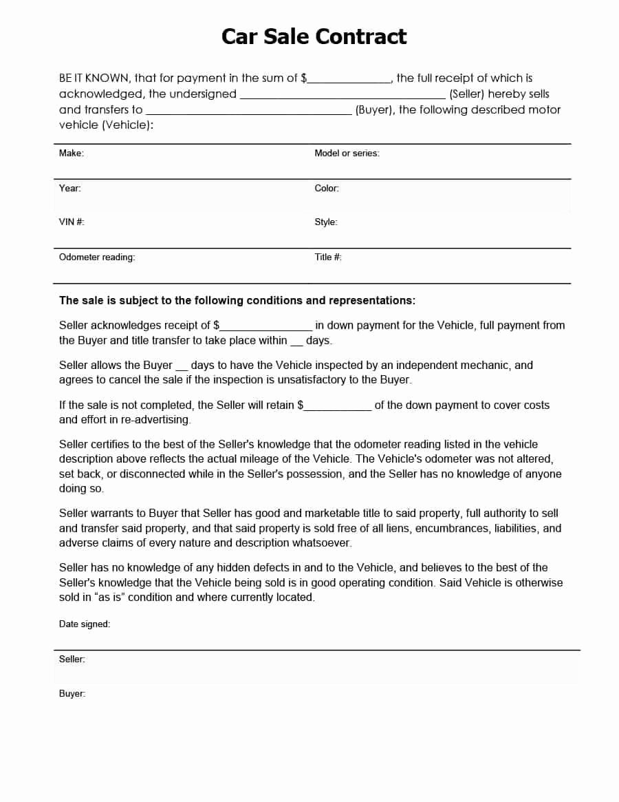 Printable Vehicle Purchase Agreement Awesome Car Sale Payment Agreement Great 42 Printable Vehicle