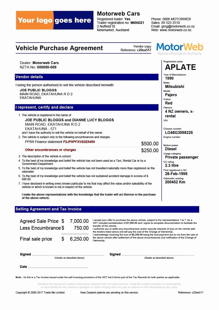 Printable Vehicle Purchase Agreement Beautiful 42 Printable Vehicle Purchase Agreement Templates