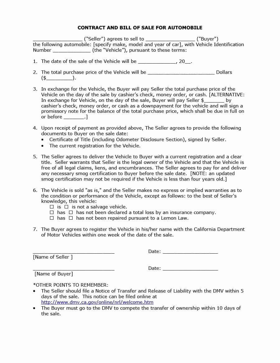 Printable Vehicle Purchase Agreement Best Of 42 Printable Vehicle Purchase Agreement Templates
