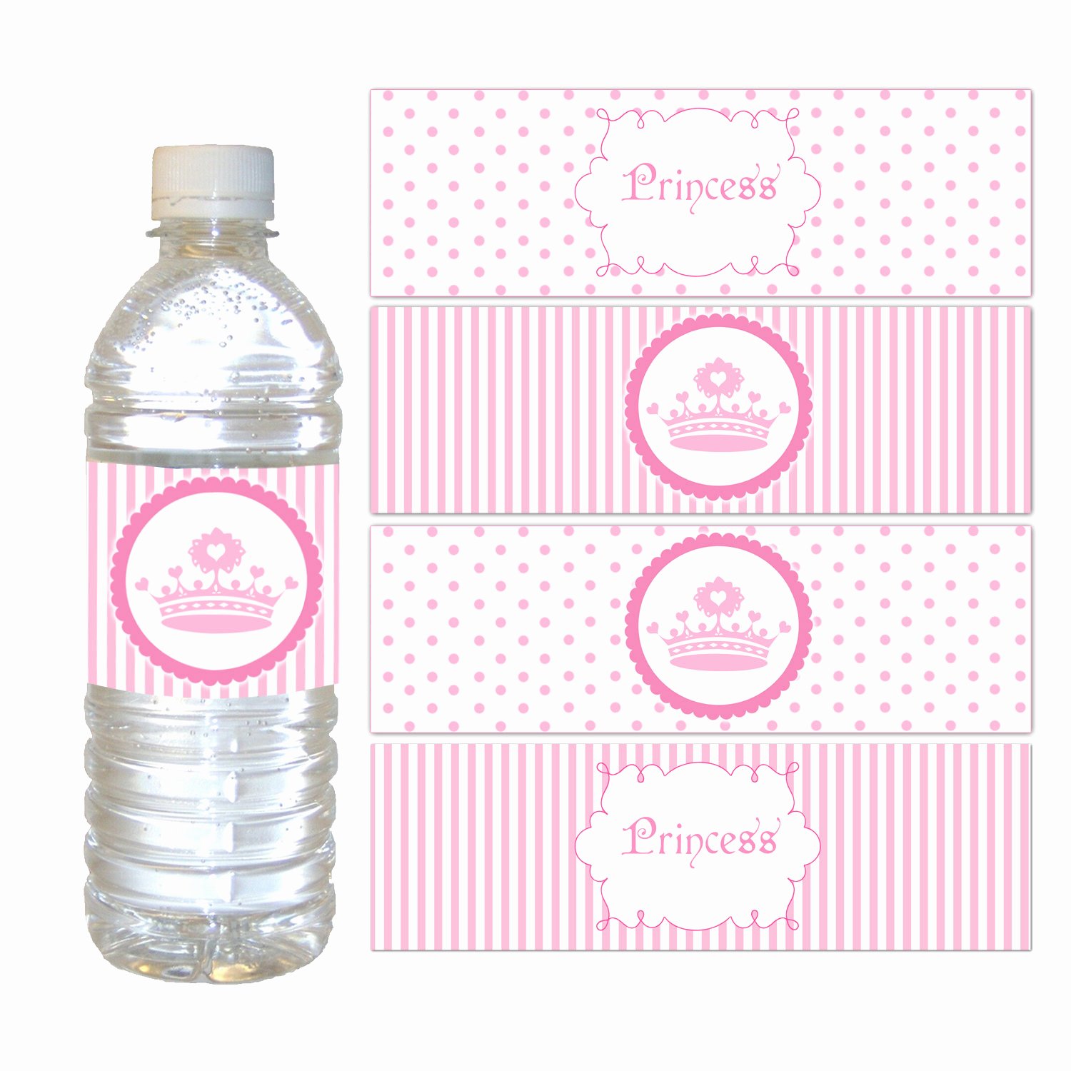 Printable Water Bottle Labels Elegant Printable Pink Polka Dots Stripes Princess Crown Water Bottle
