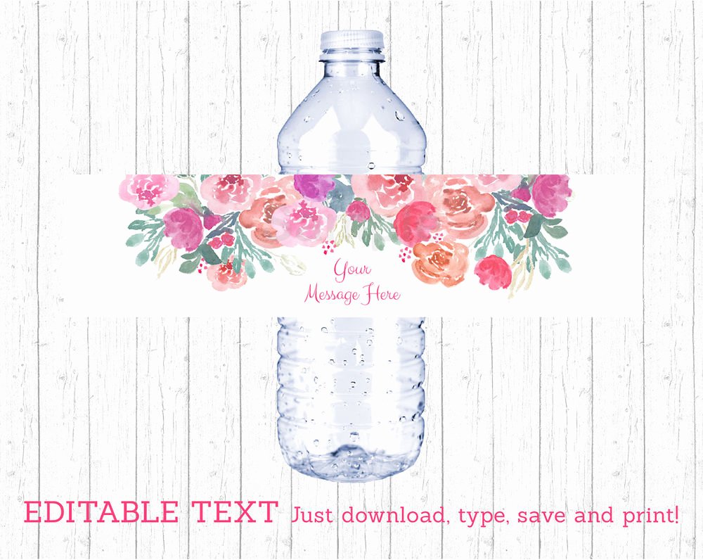 Printable Water Bottle Labels Inspirational Pink Watercolor Flowers Water Bottle Labels Printable