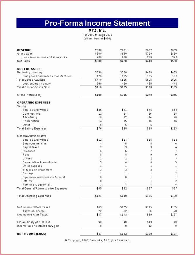Pro forma Income Statement Example Fresh 8 Pro forma In E Statement Excel Template