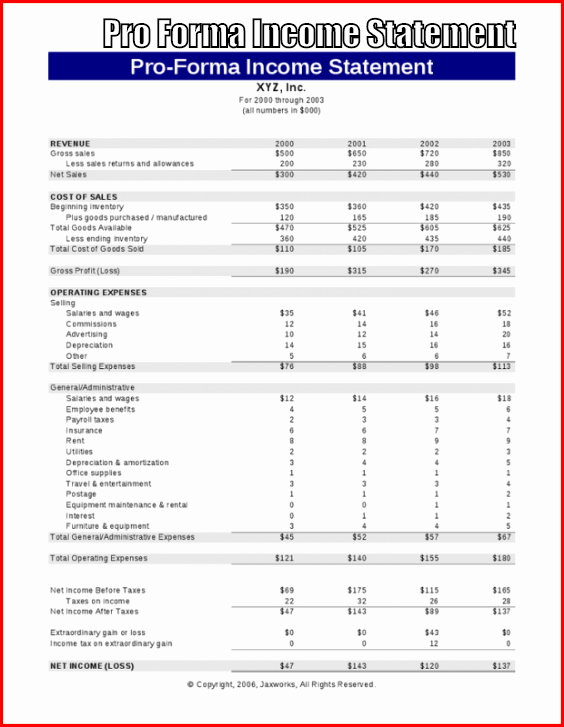 Pro forma Income Statement Example Inspirational Pro forma In E Statement