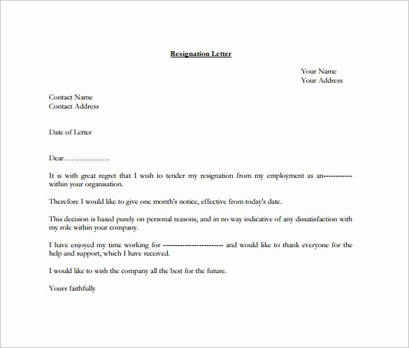 Professional Letter Of Resignation Beautiful 12 formal Resignation Letter Template Free Word Excel