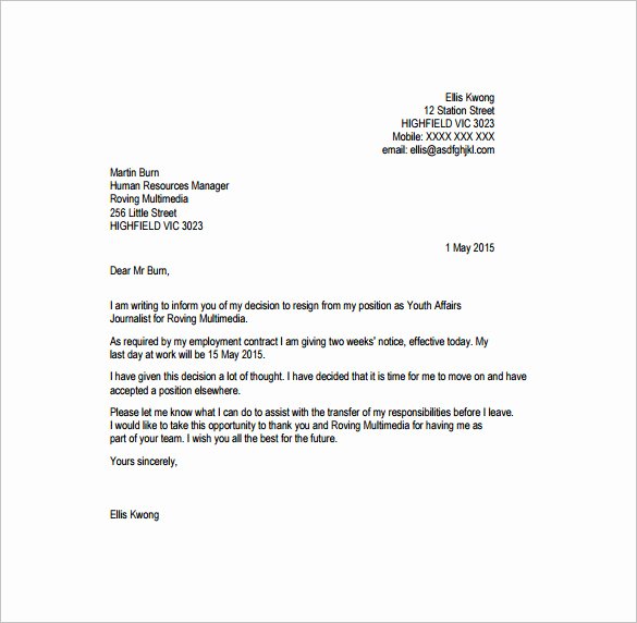 Professional Letter Of Resignation Lovely 35 Simple Resignation Letter Samples